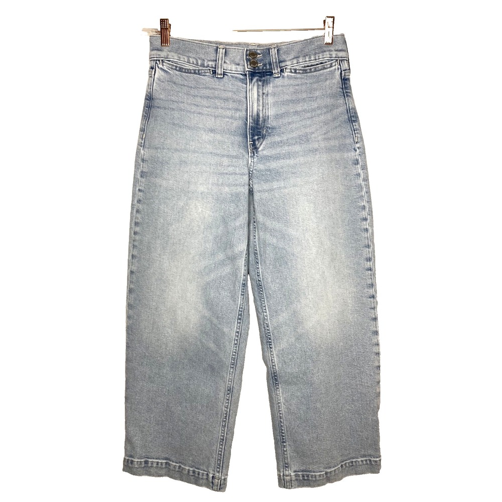 BANANA REPUBLIC Premium Denim High Rise Wide Leg Crop Women Size 28 Light Wash